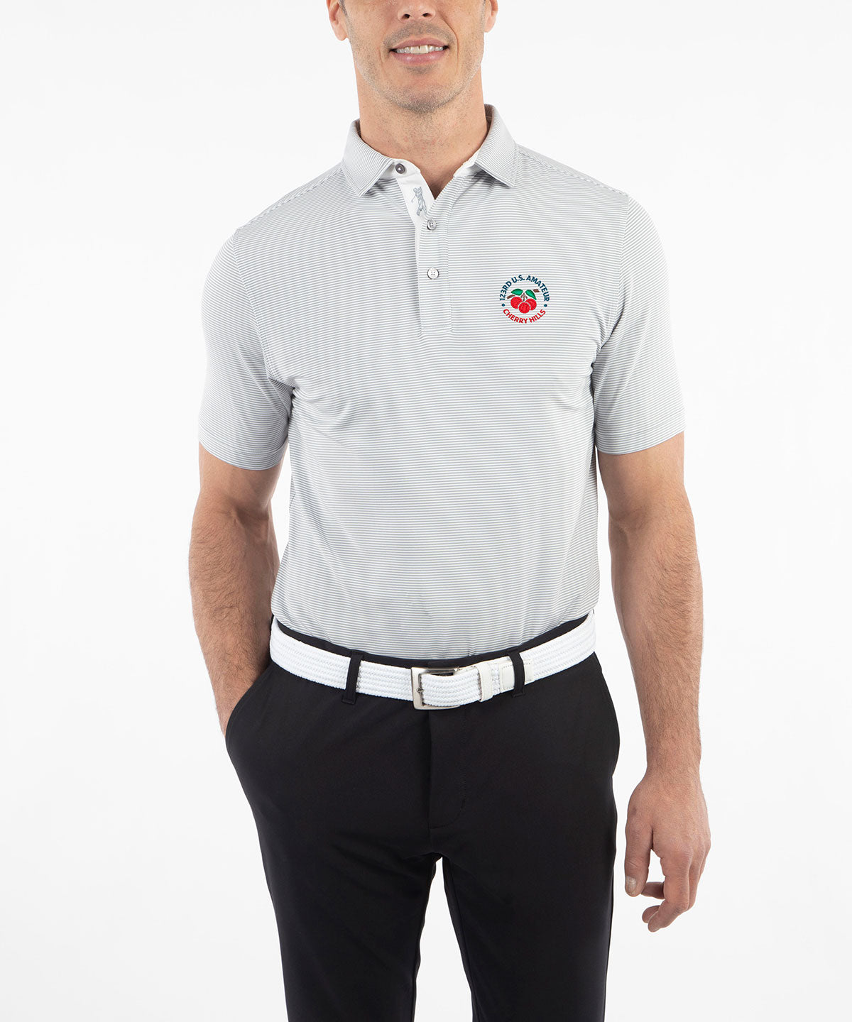 123rd U.S. Amateur Men&#39;s Bobby Jones Mini Feed Stripe Short Sleeve Polo Shirt