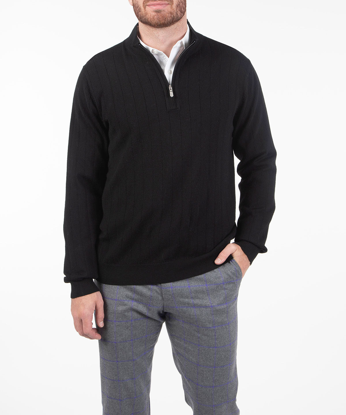 Signature Merino Lined Quarter-Zip Mock Neck Sweater