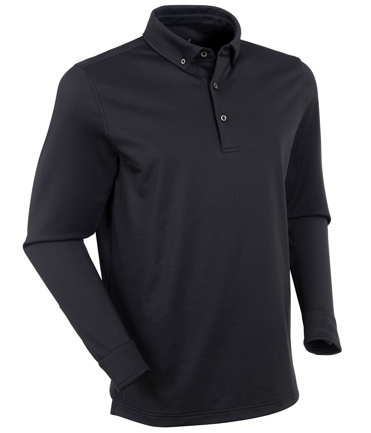 Performance Brushed Poly-Flannel Stretch Jersey Polo with Button Cuff
