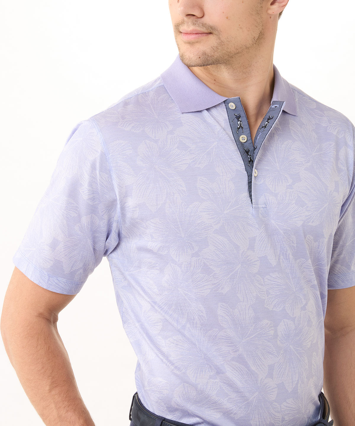 Heritage Italian Cotton Tonal Tropical Print Polo Shirt