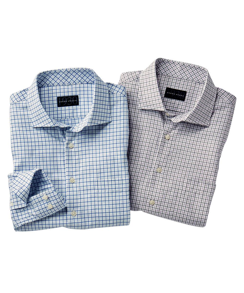 Kasen 100% Cotton Grid Long Sleeve Sport Shirt