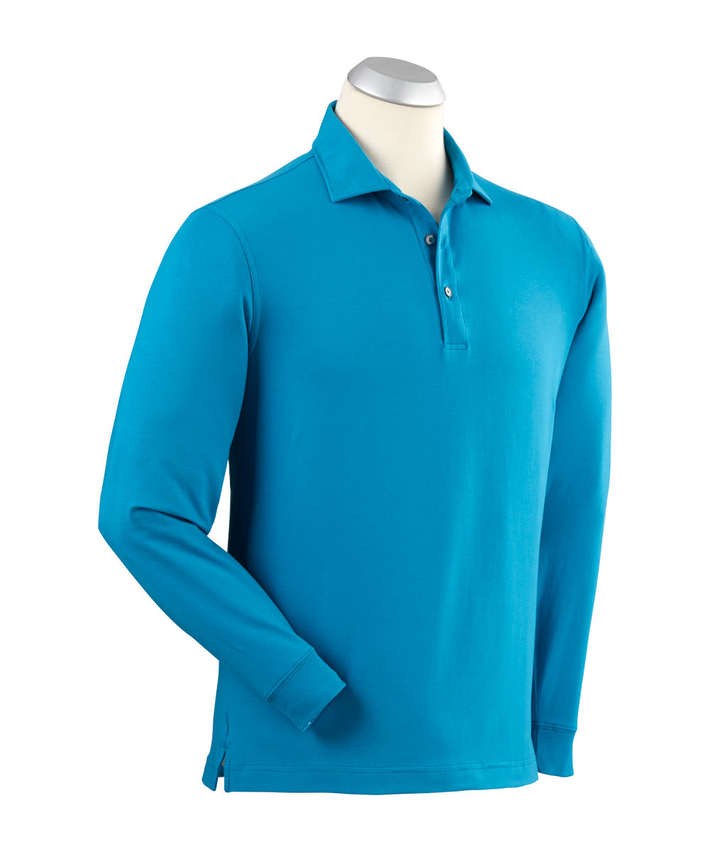 Liquid Stretch Cotton Long Sleeve Solid Polo Shirt